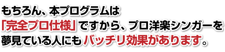 もちろん、本プログラムは「完全プロ仕様」ですから、
プロの洋楽シンガーを夢見ている人にも
バッチリ効果があります。